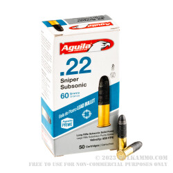 50 Rounds of .22 LR Ammo by Aguila - Sniper Sub Sonic - 60gr LRN