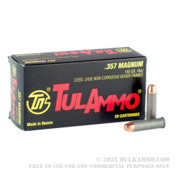 50 Rounds of .357 Mag Ammo by Tula - 158gr FMJ