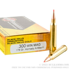20 Rounds of .300 Win Mag Ammo by Black Hills Gold Ammunition - 178gr Polymer Tipped