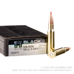 20 Rounds of .308 Win Ammo by Hornady BLACK - 168gr A-MAX
