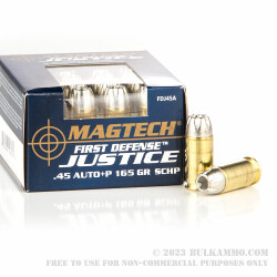 20 Rounds of .45 ACP +P Ammo by Magtech First Defense Justice - 165gr SCHP
