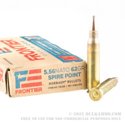 500 Rounds of 5.56x45 Ammo by Hornady Frontier - 62gr Spire Point