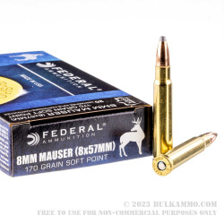 20 Rounds of 8 mm Mauser Ammo by Federal - 170gr SP