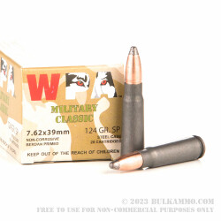 20 Rounds of 7.62x39mm Ammo by Wolf - 124gr SP