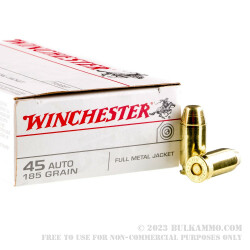 50 Rounds of .45 ACP Ammo by Winchester - 185gr FMJ