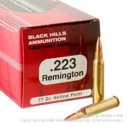 50 Rounds of .223 Ammo by Black Hills Ammunition - 77gr Sierra MatchKing HP