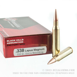 20 Rounds of .338 Lapua Ammo by Black Hills Ammunition - 250gr MatchKing HPBT