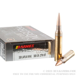 20 Rounds of .338 Lapua Magnum Ammo by Barnes Precision Match - 300gr OTM BT