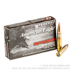 20 Rounds of .300 AAC Blackout Ammo by Federal American Eagle - 220gr OTM