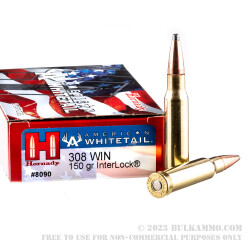 200 Rounds of .308 Win Ammo by Hornady American Whitetail - 150gr SP