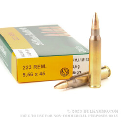 1000 Rounds of M193 5.56x45 Ammo by Sellier & Bellot - 55gr FMJ