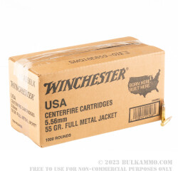 1000 Rounds of 5.56x45 Ammo by Winchester - 55gr FMJ