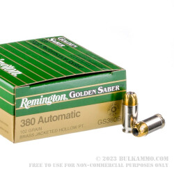 500  Rounds of .380 ACP Ammo by Remington Golden Saber - 102 gr JHP