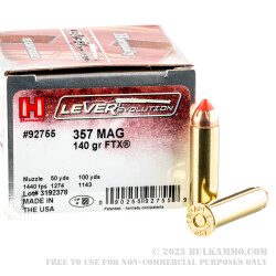 25 Rounds of .357 Mag Ammo by Hornady - 140gr FTX