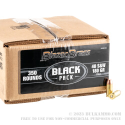 350 Rounds of .40 S&W Ammo by Blazer Brass Black - 180gr FMJ