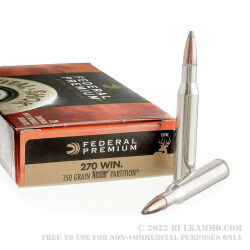 20 Rounds of .270 Win Ammo by Federal Vital-Shok - 150gr Nosler Partition