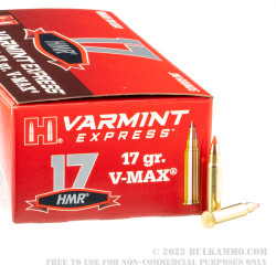 200 Rounds of .17HMR Ammo by Hornady - 17gr V-Max