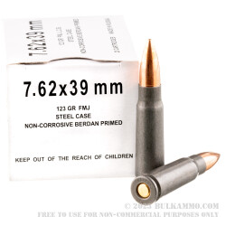 20 Rounds of 7.62x39mm Ammo by Wolf - 123gr FMJ