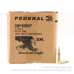 1000 Rounds of 5.56x45 Ammo by Federal American Eagle - 55gr FMJ XM193