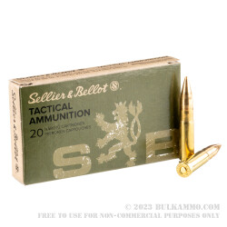 20 Rounds of .300 AAC Blackout Ammo by Sellier & Bellot - 147gr FMJ