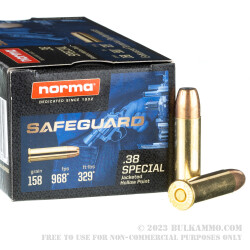 50 Rounds of .38 Spl Ammo by Norma Safeguard - 158gr JHP