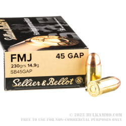 50 Rounds of .45 GAP Ammo by Sellier & Bellot - 230gr FMJ