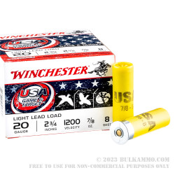 250 Rounds of 20ga Ammo by Winchester USA Game & Target - 7/8 ounce #8 shot
