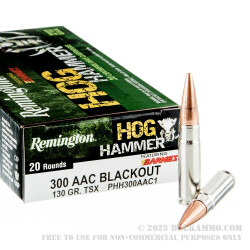 200 Rounds of .300 AAC Blackout Ammo by Remington Hog Hammer - 130gr TSX