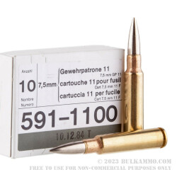 10 Rounds of 7.5x55mm Swiss Ammo by RUAG Munitions - 174gr FMJBT