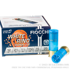 25 Rounds of 12ga Ammo by Fiocchi White Rino Super Lite - 1 1/8 ounce #7 1/2 shot