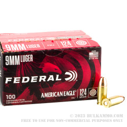 100 Rounds of 9mm Ammo by Federal American Eagle - 124gr FMJ
