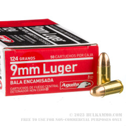 50 Rounds of 9mm Ammo by Aguila - 124gr FMJ