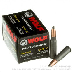 1000 Rounds of 7.62x39mm Ammo by Wolf - 125gr SP