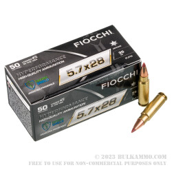 50 Rounds of 5.7x28mm Ammo by Fiocchi - 35gr Jacketed Frangible