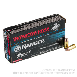 500 Rounds of .45 ACP +P Ammo by Winchester Ranger - 175gr Frangible