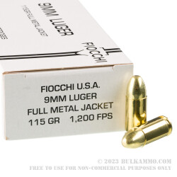 1000 Rounds of 9mm Ammo by Fiocchi - 115gr FMJ