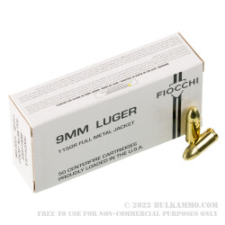 1000 Rounds of 9mm Ammo by Fiocchi - 115gr FMJ