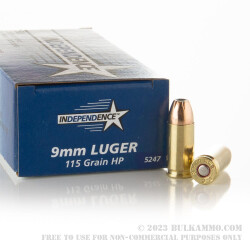1000 Rounds of 9mm Ammo by Independence - 115gr JHP