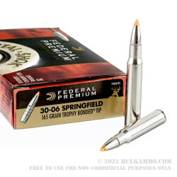 20 Rounds of 30-06 Springfield Ammo by Federal Vital-Shok - 165gr Trophy Bonded Tip