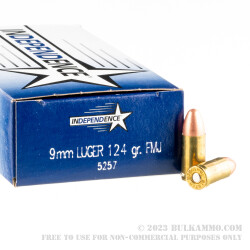 1000 Rounds of 9mm Ammo by Independence - 124gr FMJ
