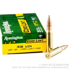 20 Rounds of .308 Win Ammo by Remington - 180gr PSP