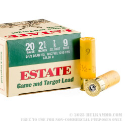250 Rounds of 20ga Ammo by Estate Cartridge - 7/8 ounce #9 shot