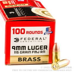 100 Rounds of 9mm Ammo by Federal Champion Brass - 115gr FMJ