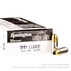 50 Rounds of 9mm Ammo by Remington Golden Saber - 124gr BJHP