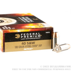 50 Rounds of .40 S&W Ammo by Federal LE Hydra Shok - 180gr JHP