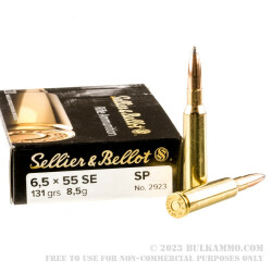 20 Rounds of 6.5x55mm SE Ammo by Sellier & Bellot - 131gr SP
