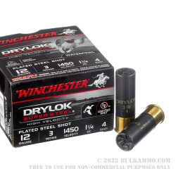 25 Rounds of 12ga 3" Ammo by Winchester Drylok Super Steel High Velocity - 1 1/4 ounce #4 shot