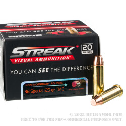 20 Rounds of .38 Spl Ammo by Ammo Inc. Streak - 125gr TMJ Non-Incendiary Visual Tracer