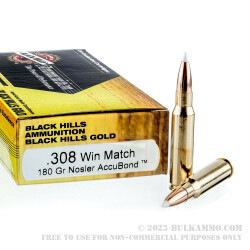 20 Rounds of .308 Win Ammo by Black Hills Gold Ammunition - 180gr Polymer Tipped