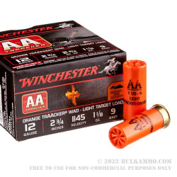 25 Rounds of 12ga Ammo by Winchester TrAAcker Orange - 2-3/4" 1-1/8 ounce #9 shot